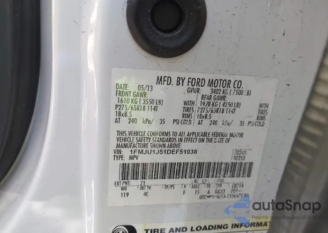 2013 Ford Expedition Xlt z USA, uszkodzony, nr VIN 1FMJU1J51DEF51938